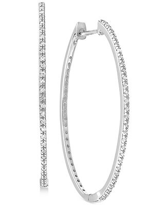 Macy's Diamond Medium In & Out Skinny Hoop Earrings (1/5 ct. t.w.) in 10k White Gold, 1.3 | Macys (US)