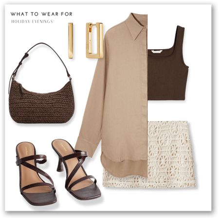 Holiday evening style 🏝️

Neutral outfit, crochet mini skirt, brown crop top, COS shirt, mango, brown heels, crochet bag, summer holiday 

#LTKeurope #LTKSeasonal #LTKstyletip