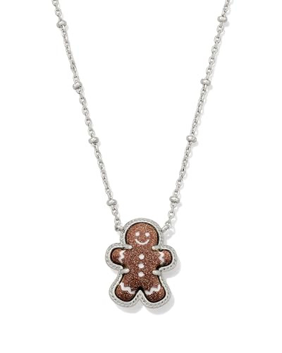Kendra Scott Gingerbread Short Pendant Necklace, Brown Goldstone, Rhodium-Plated Brass, Fashion Jewelry for Women | Amazon (US)