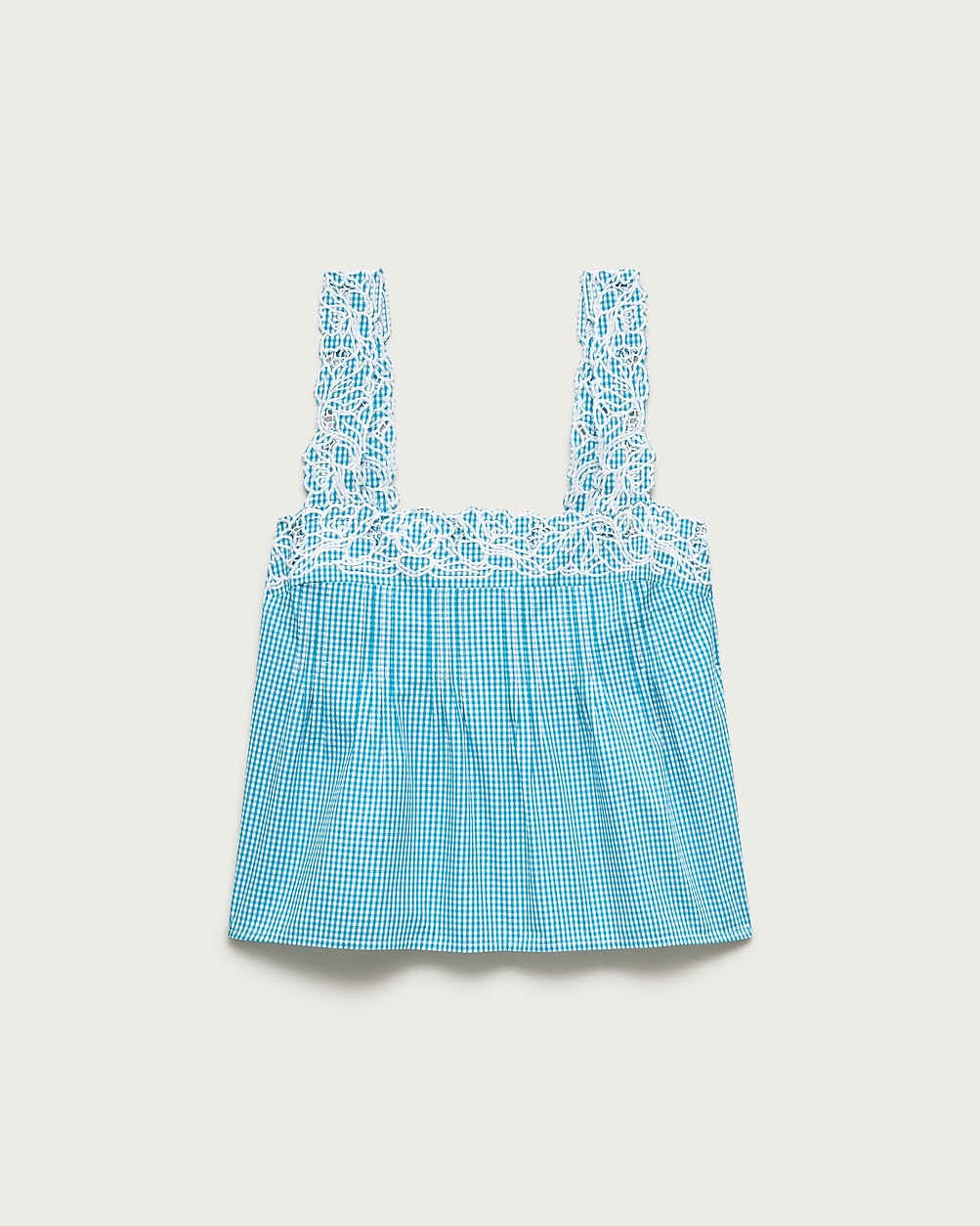 Embroidered lace-trim tank top in gingham compact poplin | J. Crew US