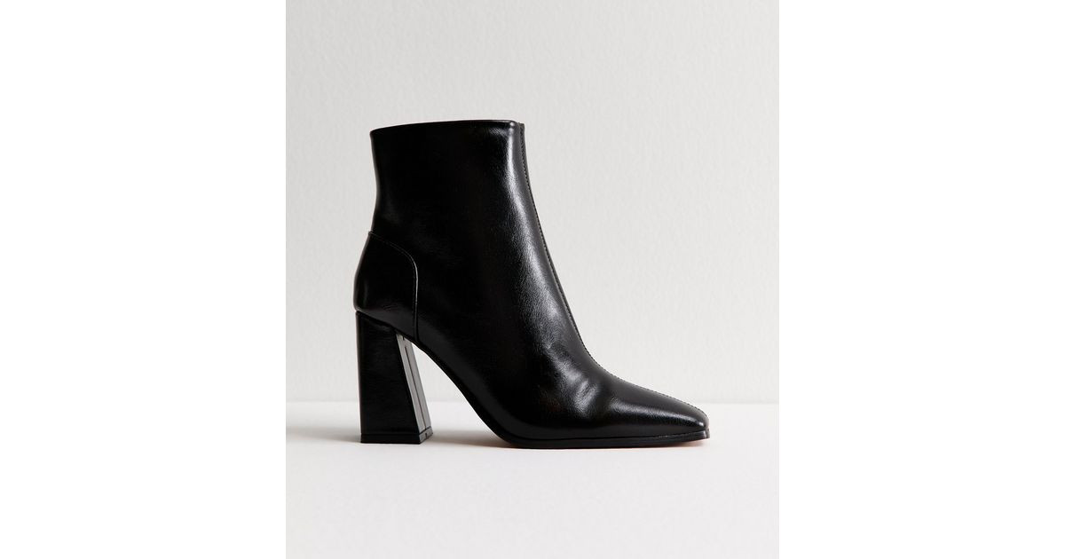 Black Faux Leather Square Toe Ankle Boots | New Look | New Look (UK)