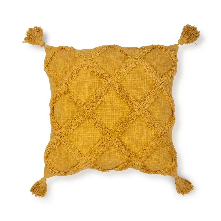 Better Homes & Gardens Tufted Trellis Decorative Throw Pillow, 20" x 20" Square, Ochre, Single Pi... | Walmart (US)