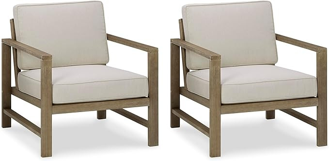 Signature Design by Ashley Outdoor Fynnegan Patio Eucalyptus Lounge Chair, 2 Count, Light Brown | Amazon (US)