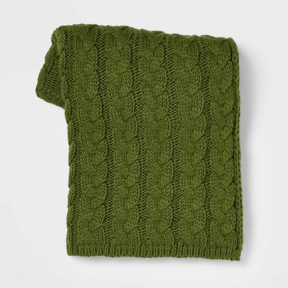 Solid Chunky Cable Knit Throw Blanket Green - Threshold&#8482; | Target