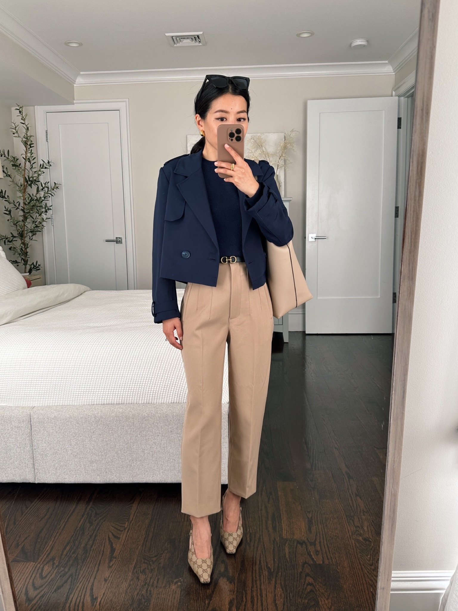 Winter to spring transitional workwear 

• Nordstrom cropped trench jacket xxs, sleeves folded under 

• Quince cashmere crewneck xs - this is one of my favorite quality sweaters at a good price, I have it in many colors!

• Zara pants xs (not linkable on LTK, but I linked the exact on my blog) hemmed.

jcrew high rise Cameron is slightly similar but size up one bc they run slim 

• Gucci slingback heels 35 

• old dole society tote Linked similar bag from cuyana with interesting double handles 

#petite winter workwear 

#LTKSeasonal #LTKshoecrush #LTKworkwear