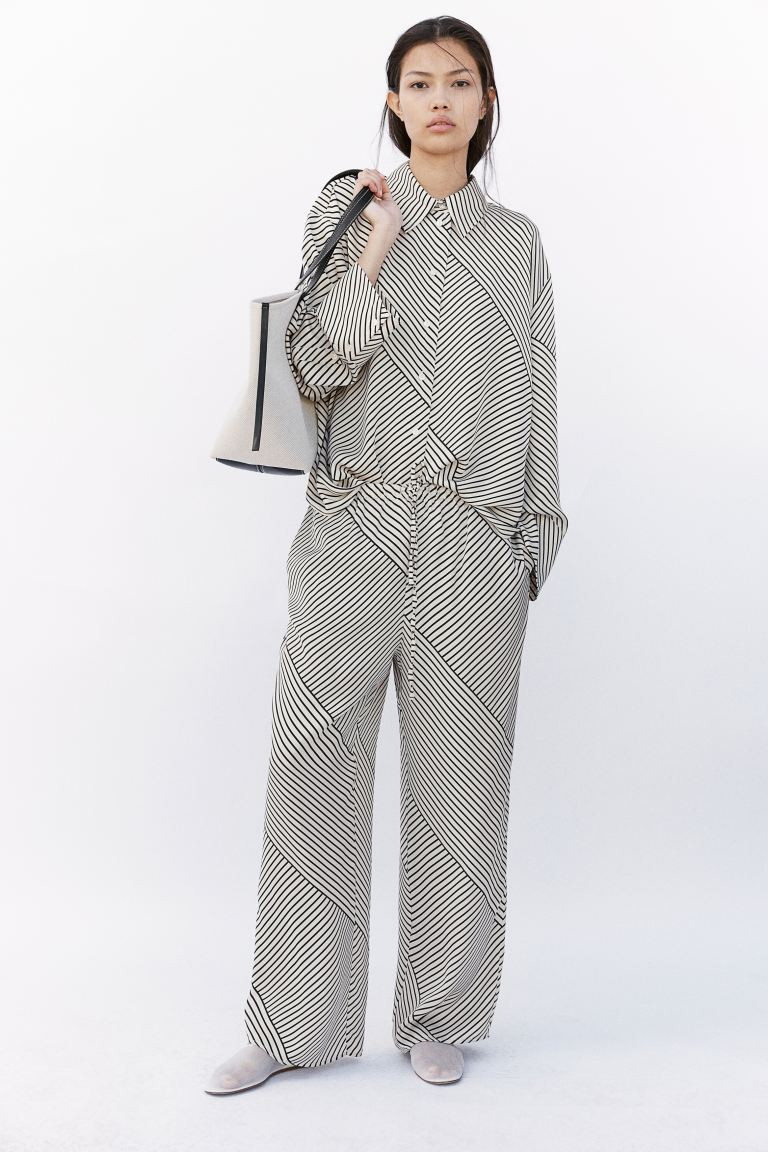 Pull-on Pants - High waist - Long - Cream/striped - Ladies | H&M US | H&M (US + CA)