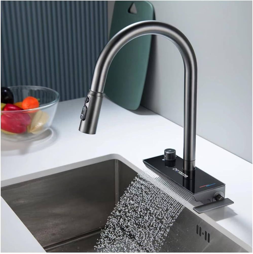 Grey Kitchen Faucets, Waterfall Kitchen Faucet with Pull Down Sprayer,Kitchen Sink Faucet with (F... | Amazon (US)