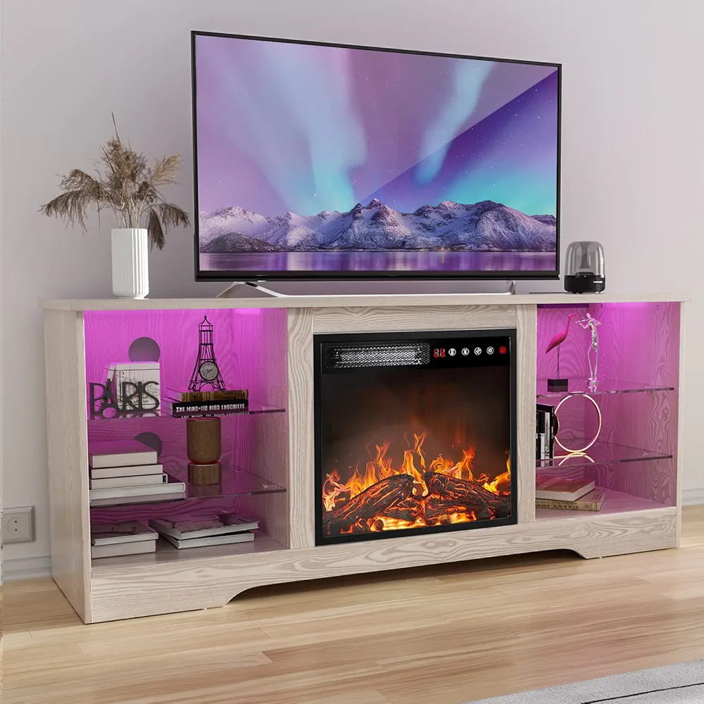 Fireplace TV Stand with 18''-Fireplace, Modern Entertainment Center for TVs up to 65 inch, Media ... | Amazon (US)