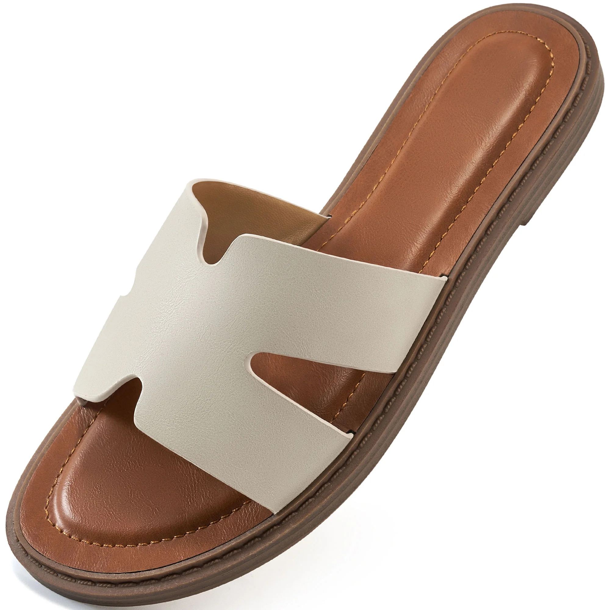 Ecetana Flat Sandals for Women Soft Leather Sandals Slides for Women Summer Shoes | Walmart (US)