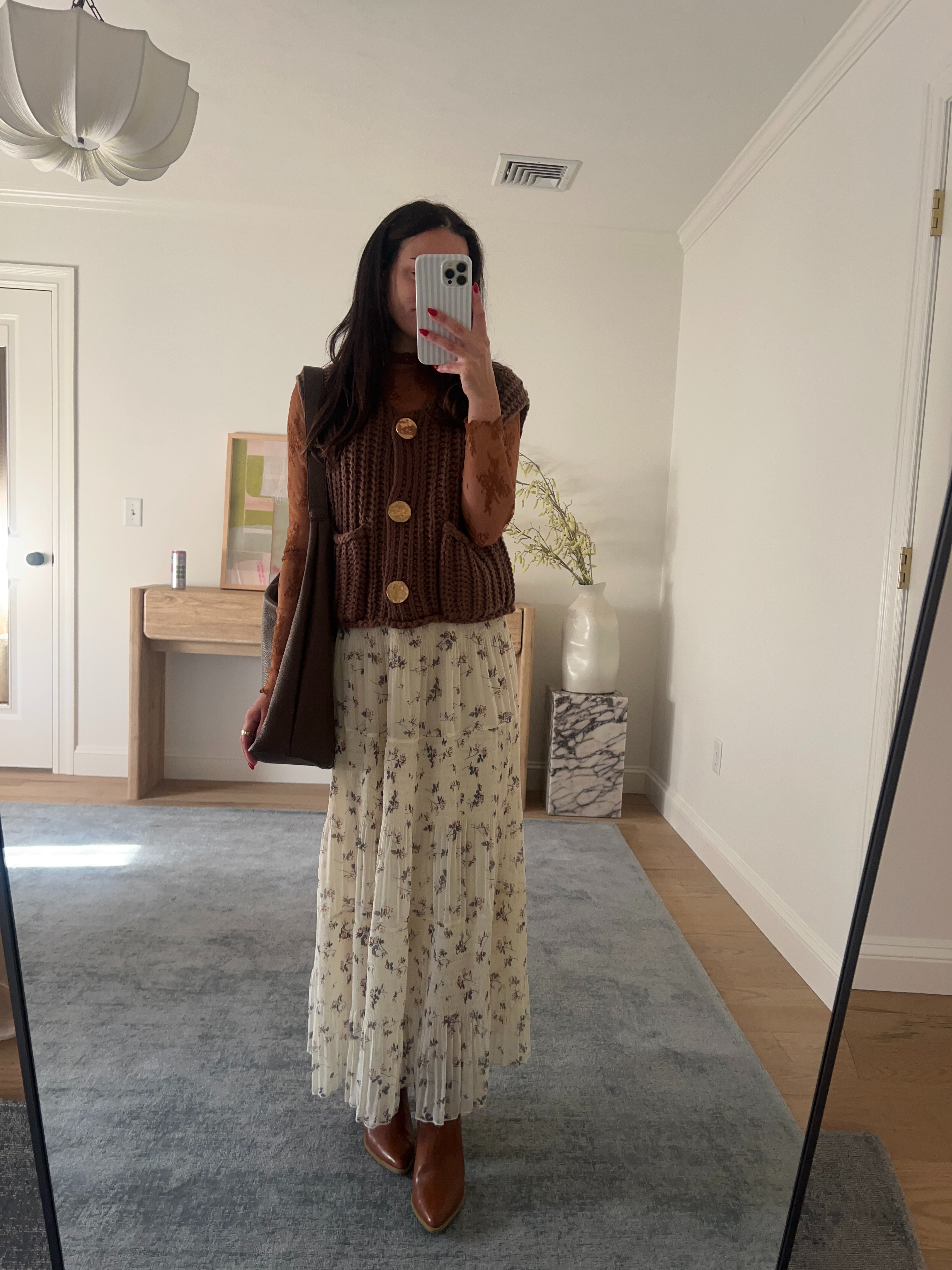 Cozy fall vibes! Wearing S in the lace top, XS in vest, S in maxi skirt! 

 #LTKSeasonal