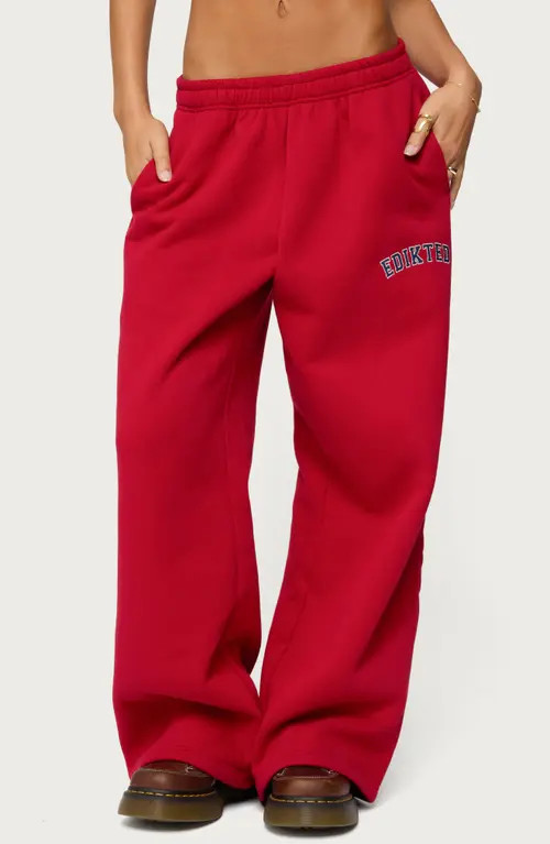 EDIKTED Major Wide Leg Sweatpants in Red at Nordstrom, Size X-Small | Nordstrom