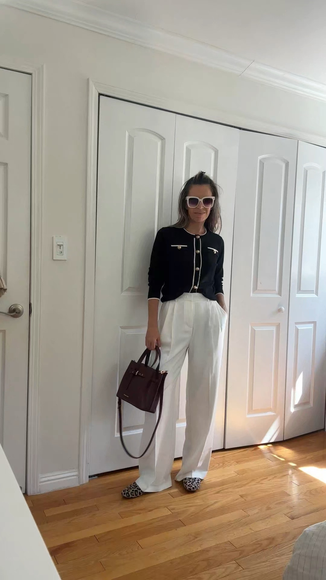White straight leg pants are Amazonnsz S

I’m 5’5” 122 lbs 

Black cardigan with white trim is sz S

Burgundy bag on sale

Fall outfits



#LTKOver40 #LTKVideo #LTKWorkwear