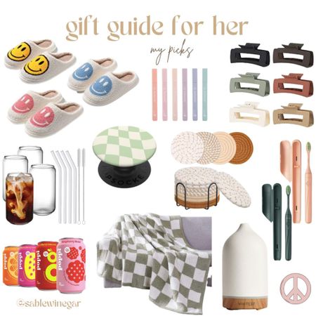 gift guide for her, Christmas gift ideas for her, gift guide for mom, gift guide for grandma, gift guide for girl teen, gift guide for girls, essential oils diffuser, checkered blanket, electric toothbrush, Christmas stocking stuffers for her, iced coffee gift ideas, iced coffee glasses, slippers for her, slippers for women, smiley face slippers, gifts for the artist, phone accessories, hair accessories, coasters 

#LTKHoliday #LTKSeasonal #LTKGiftGuide