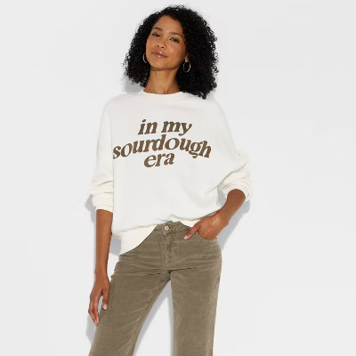 Women's Sourdough Fleece Graphic Sweatshirt - White | Target