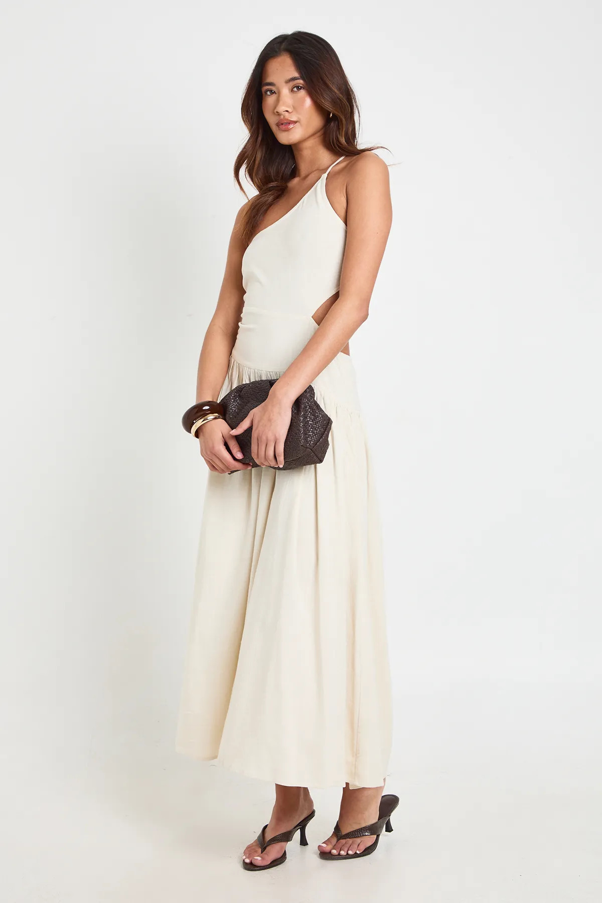 Natural Premium Linen Cut Out Ruched Detail Midaxi Dress | Boohoo | Boohoo.com (UK & IE)