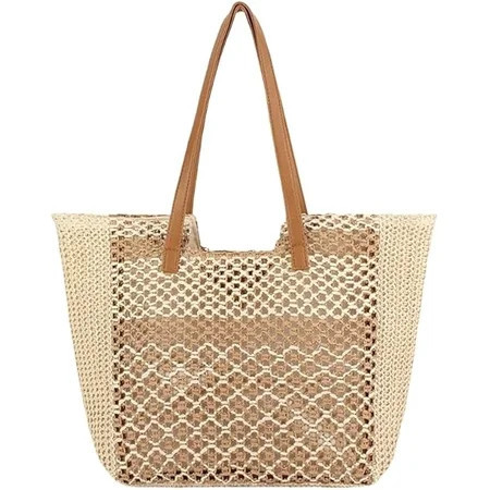 Retro Straw Beach Tote Bag Women Vintage Summer Shoulder Bags Cute Travel Handbag Beige | Walmart (US)
