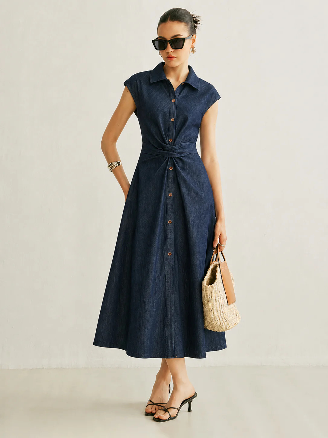 Twisted Waist Midi Shirt Dress | Commense