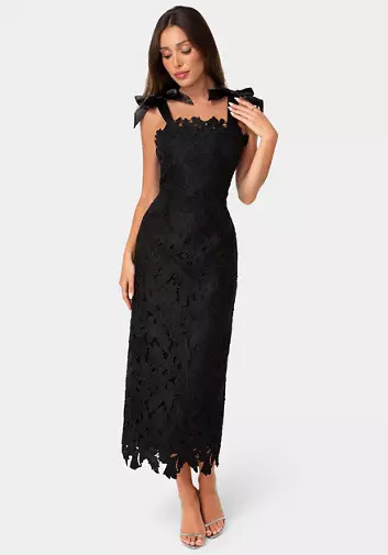 Bow Strap Lace Midi Dress | Belk
