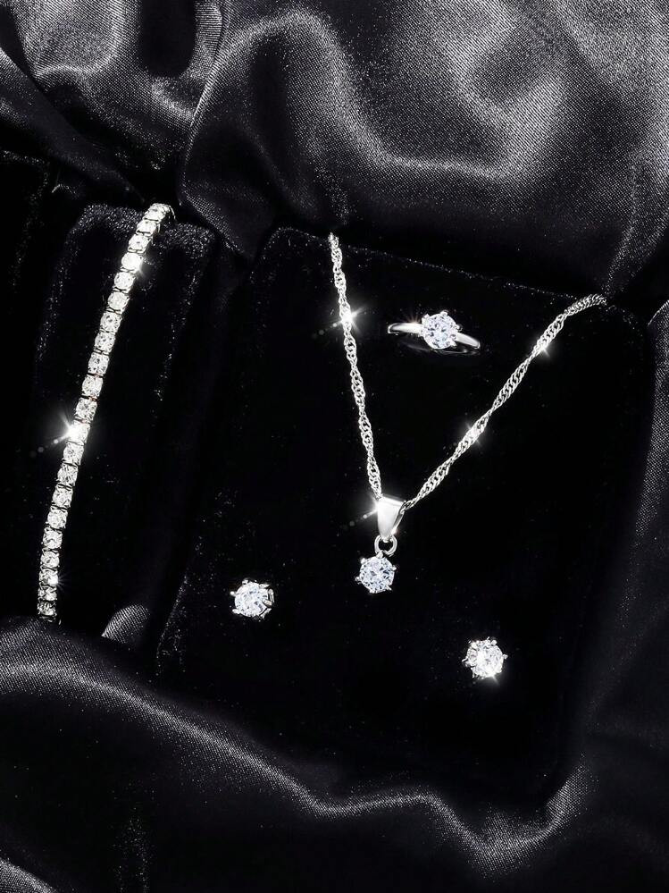 5pcs Elegant Rhinestone Women Jewelry Set For Wedding Gift | SHEIN