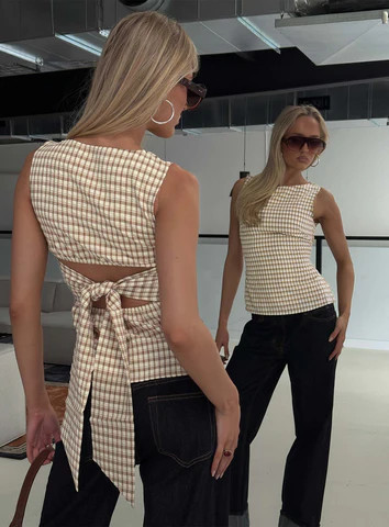 Michaud Top Brown Gingham | Princess Polly US