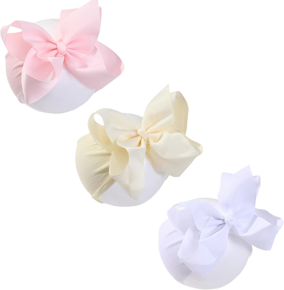 3 Pcs Baby Girls Headband Bows, Soft Nylon Hairbands Cute Big Bow Super Elastic Headband For Baby... | Amazon (US)