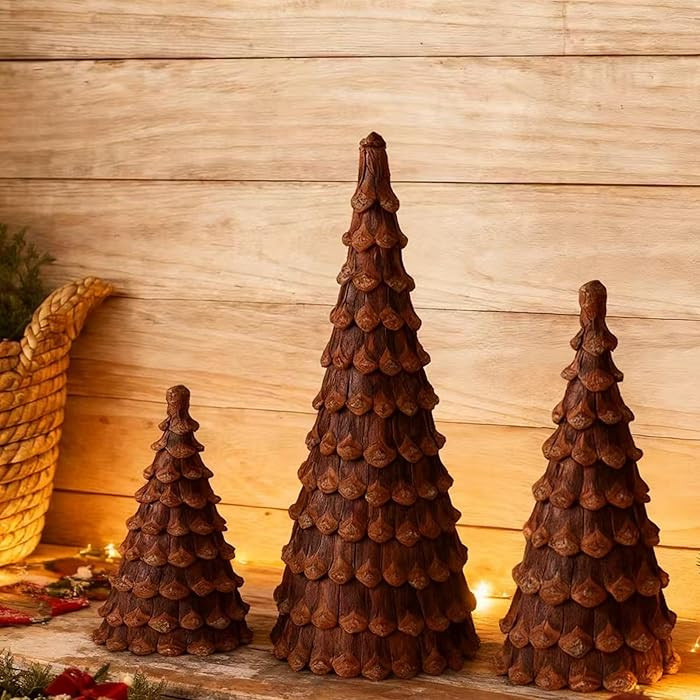 Seeloowy 3 Pcs Rustic Christmas Pine Cone Figurine Decoration 4.5" 8.2" 10.1" Brown Christmas Dec... | Amazon (US)