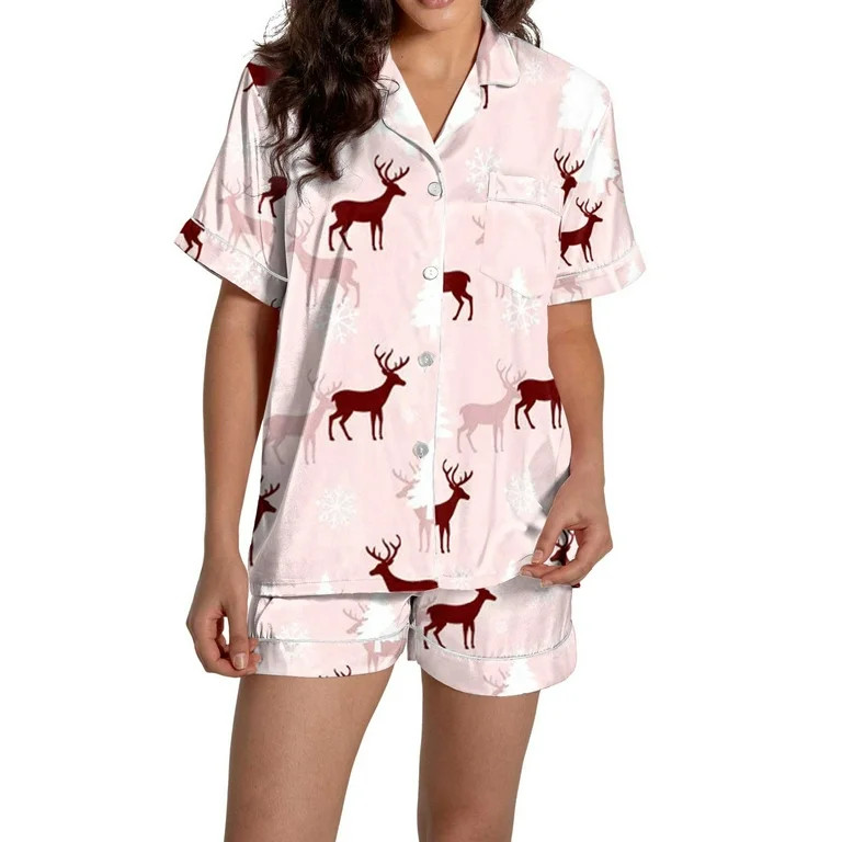Christmas Pink Pajamas for Women Set Women Pajamas Graphic Printed Silk Satin Cute Sleepwear Butt... | Walmart (US)