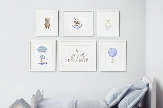 Set of 6 UNFRAMED Prints, Dreamer Set, Boy's Nursery Art, Bear, Duck, Explorers, Blue Bedroom Art... | Etsy (US)