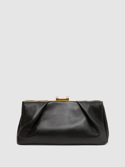Reiss Black Madison Leather Clutch Bag | Reiss UK