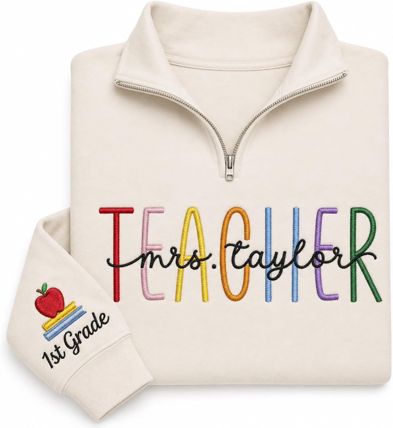 Custom Embroidered Teacher Quarter Zip Sweatshirt, Personalized Name & Grade Teacher Shirts for Women, Back to School Gift | Amazon (US)