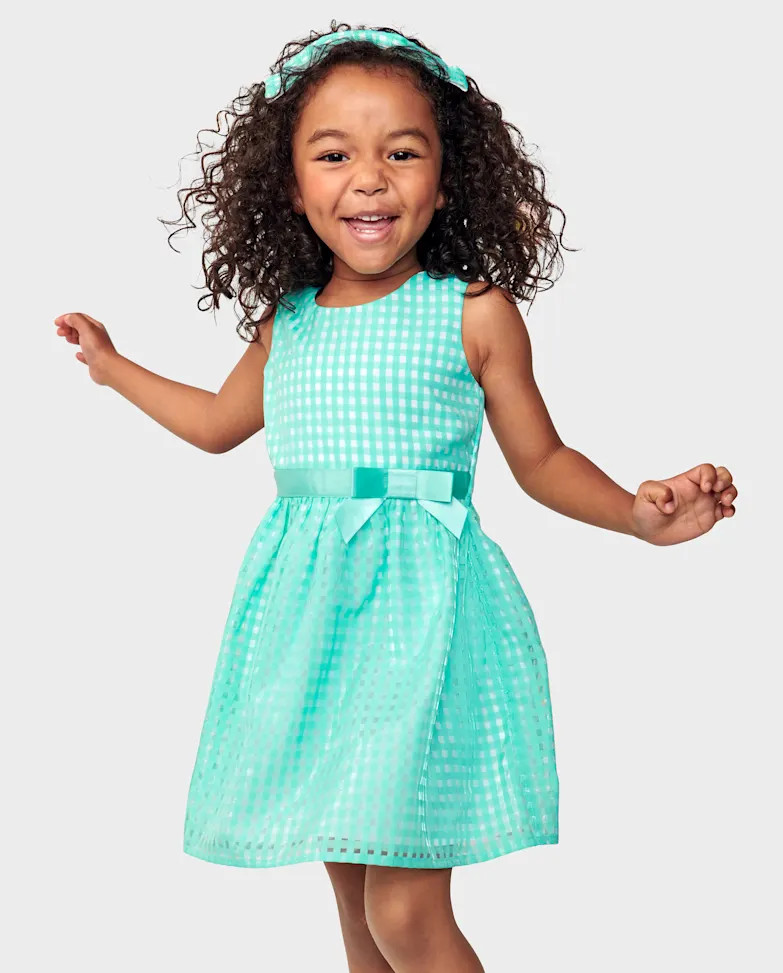 Baby And Toddler Girls Gingham Dress - mellow aqua | The Children's Place