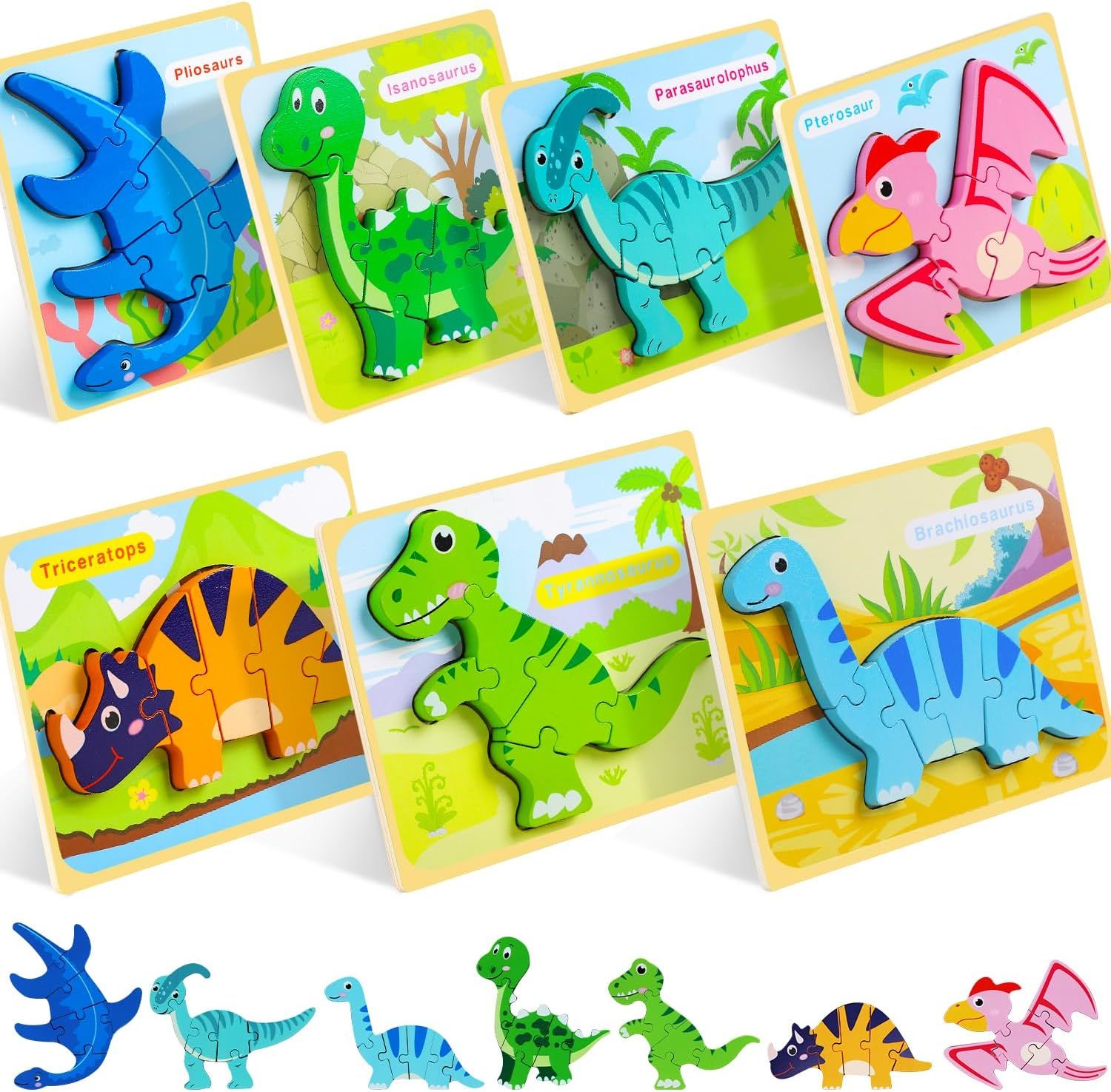 TOY Life Wooden Puzzles for Toddlers 1-3, 7 Pack Dinosaur Puzzle for Kid Age 1-3, Dinosaur Toys f... | Amazon (US)