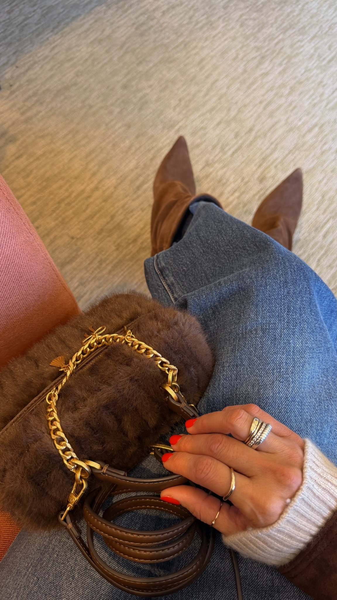 Dentist appointment outfit deets 
This little fir bag looks like mink, only a few left! Booties are giving marant for a fraction of the price, barrel jeans I wore yesterday and will be wearing for the foreseeable future! Size 25 

#LTKootd #LTKSeasonal