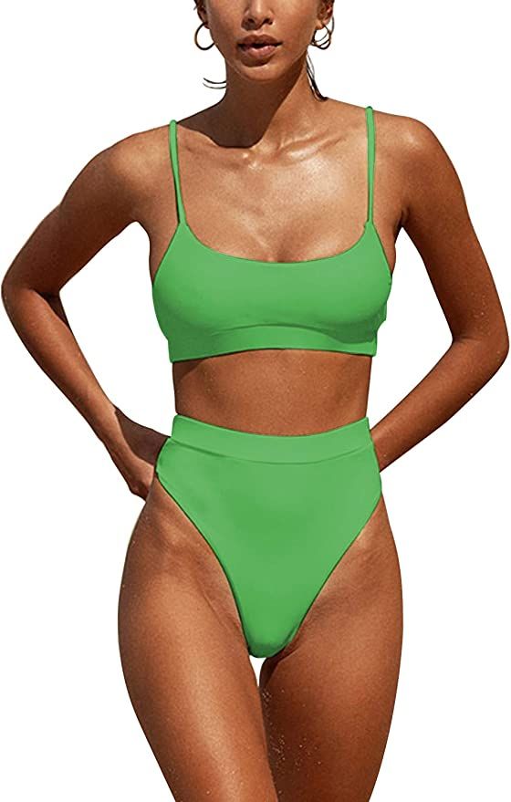 Womens High Waisted Swimsuits Bottom Padded Bathing Suits Bikini Sets Top Two Piece Swimwear | Amazon (US)