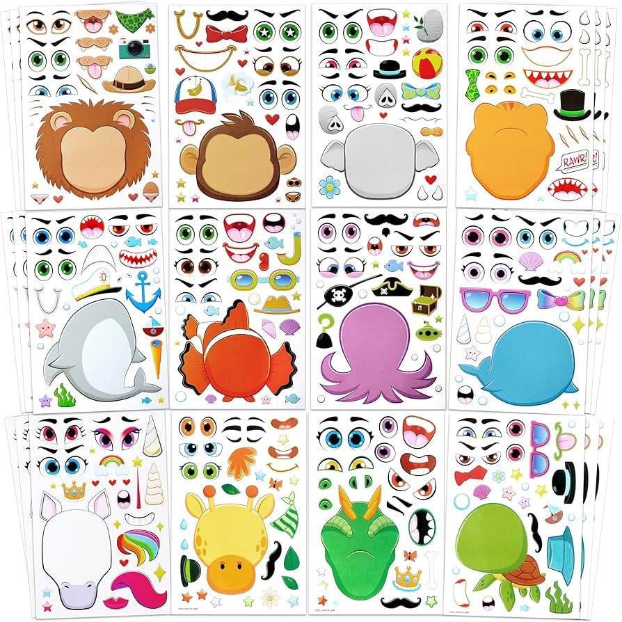 JOYIN 36 PCS 9"x6" Make a face Stickers for Kids, Make Your Own Animal Mix and Match Sticker Shee... | Amazon (US)