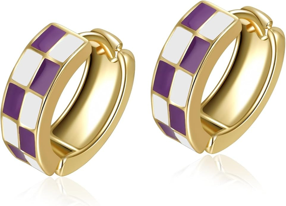 Chic Checker Small Hoop Cartilage Earrings Teacher Earrings for Women；White Black Enamel Hypoal... | Amazon (US)