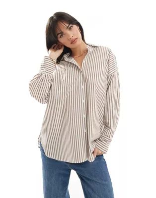 Pimkie longline oversized shirt in brown and white stripe | ASOS (Global)