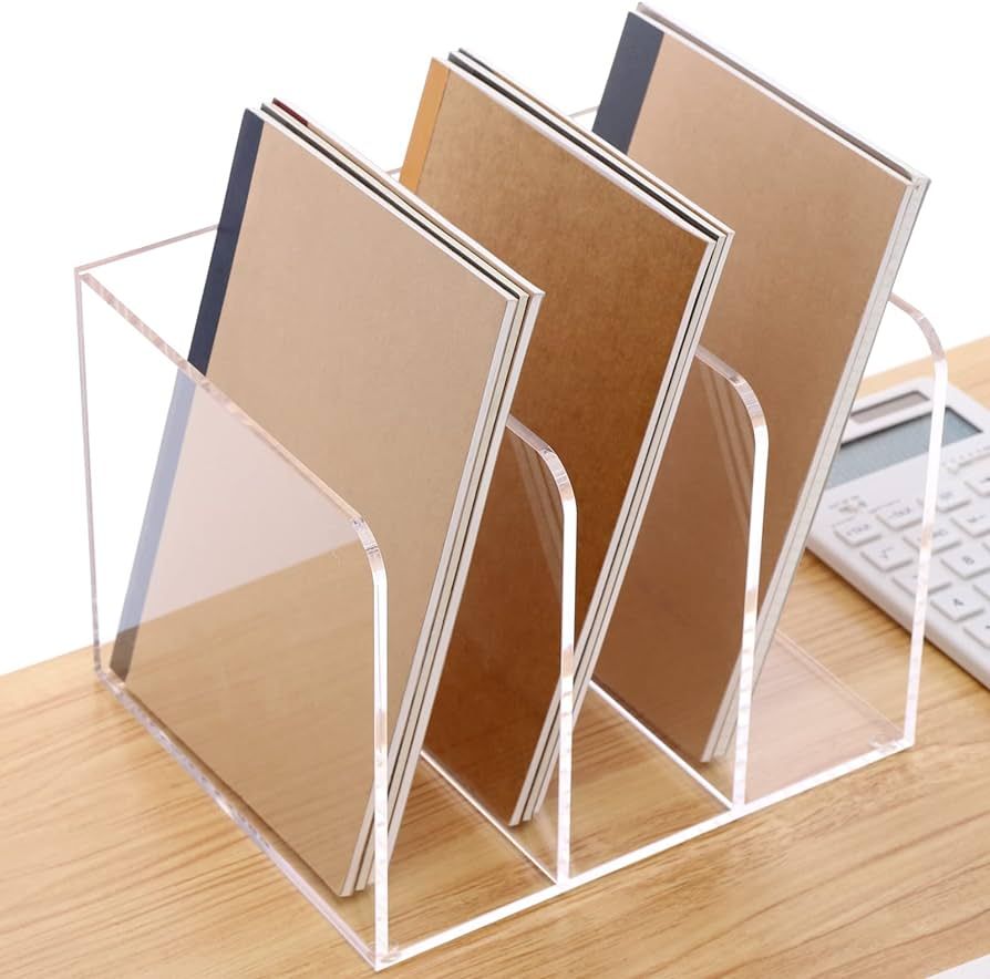 Acrylic Magazine Holder Desk Organizer Workspace Sorters，Clear Bookend File Sorter Holder，Fol... | Amazon (US)