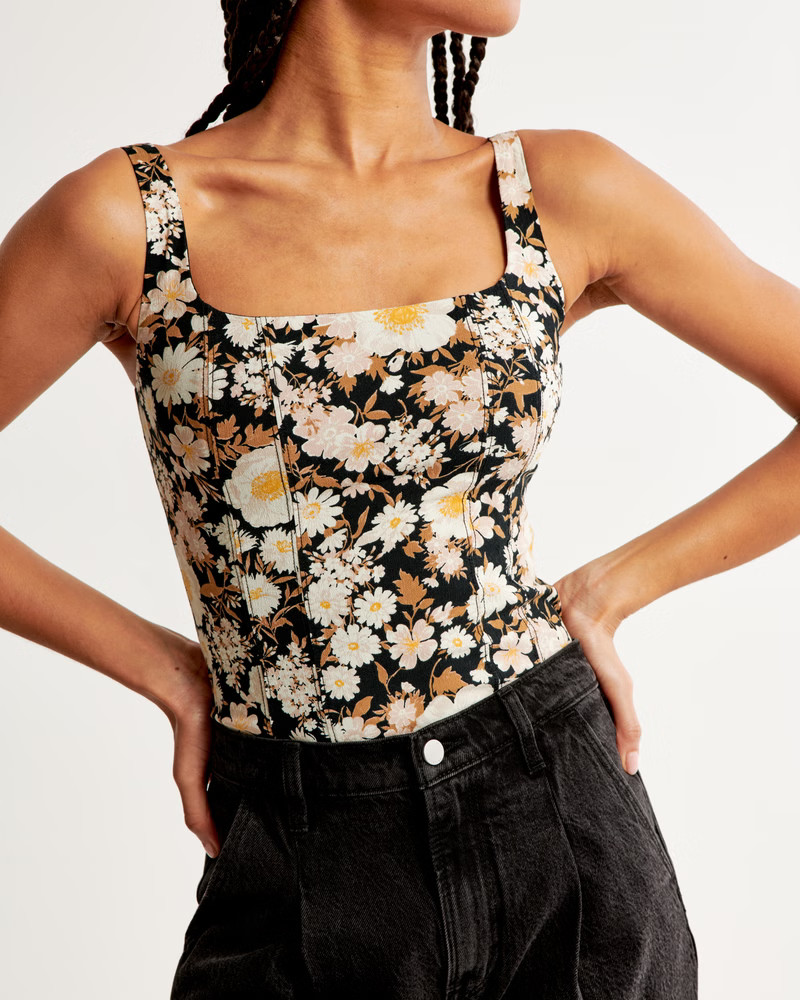 Women's Cotton-Blend Squareneck Corset Top | Women's Tops | Abercrombie.com | Abercrombie & Fitch (US)