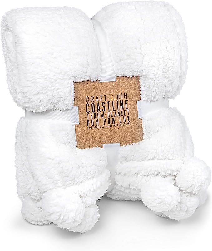 Premium Pom Pom Throw Blanket - White Throw Blanket, Plush Blanket, Soft Throw Blanket, Super Sof... | Amazon (US)