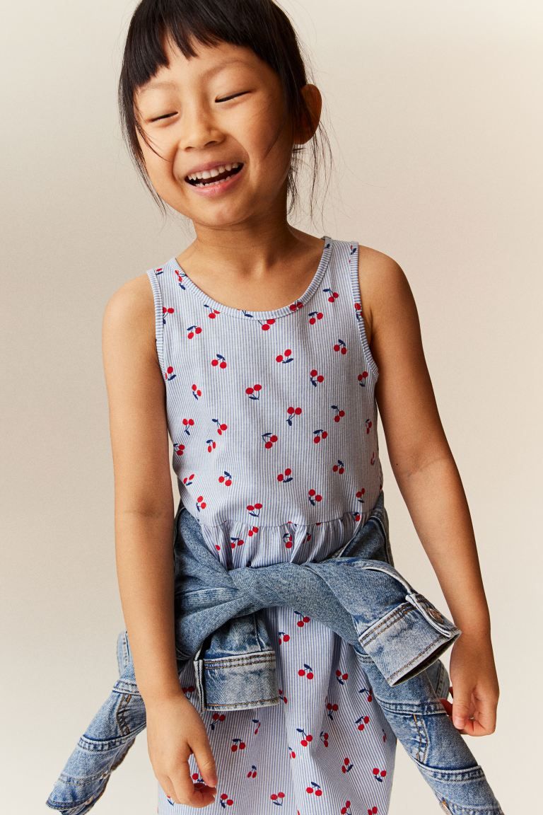 Patterned Cotton Dress - Light blue/cherries - Kids | H&M US | H&M (US + CA)