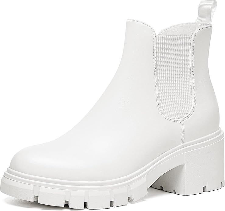 Athlefit Women's Chelsea Boots Fashion Lug Sole Chunky Heel Slip on Elastic Ankle Booties | Amazon (US)