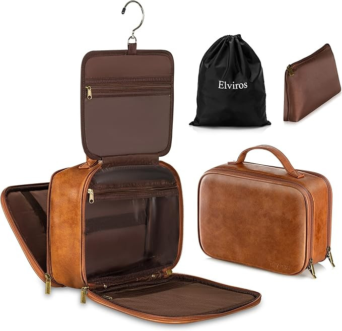 Elviros Travel Toiletry Bag for Women & Men, Large Hanging Leather Makeup Organizer, Traveling Wa... | Amazon (US)