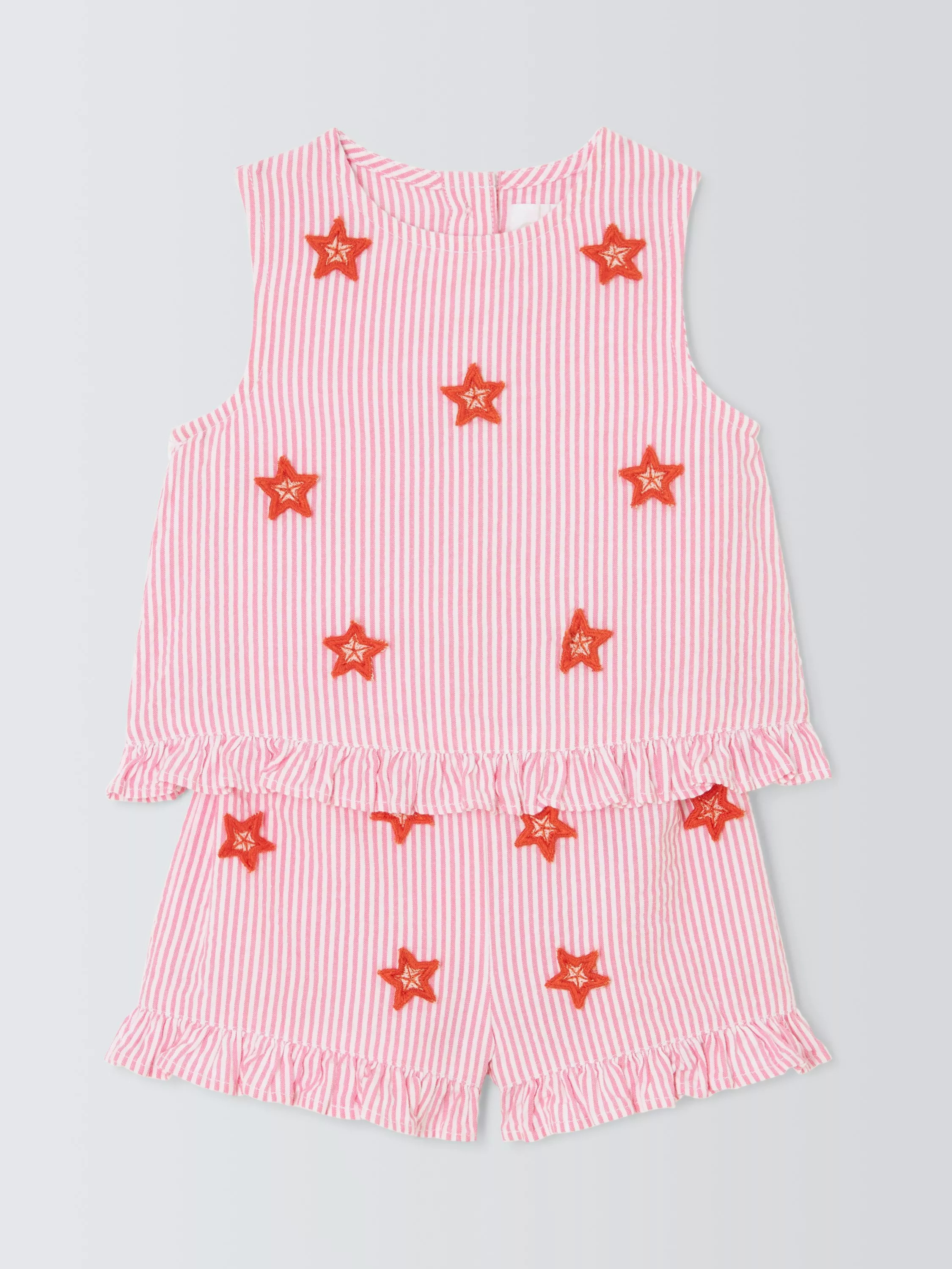 John Lewis Baby Starfish Ticking Stripe Playsuit, Pink | John Lewis (UK)