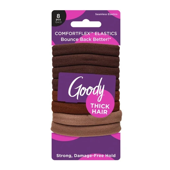 Goody ComfortFlex Brown Ouchless No-Slip Hair Elastics for Thick Hair, 8 Count, Ponytail Holder | Walmart (US)