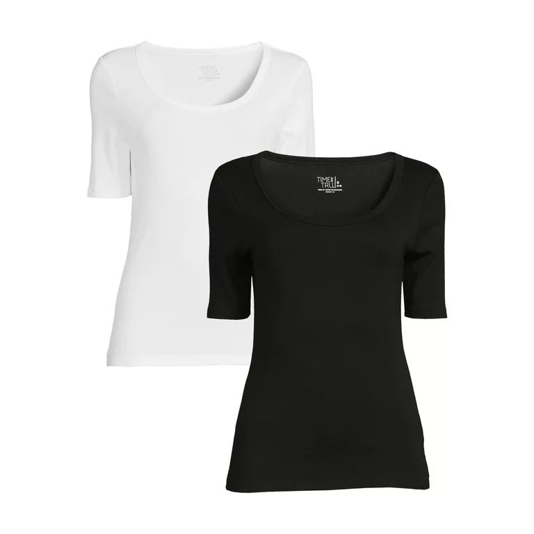 Time and Tru Women's Elbow Sleeve T-Shirt, 2-Pack | Walmart (US)