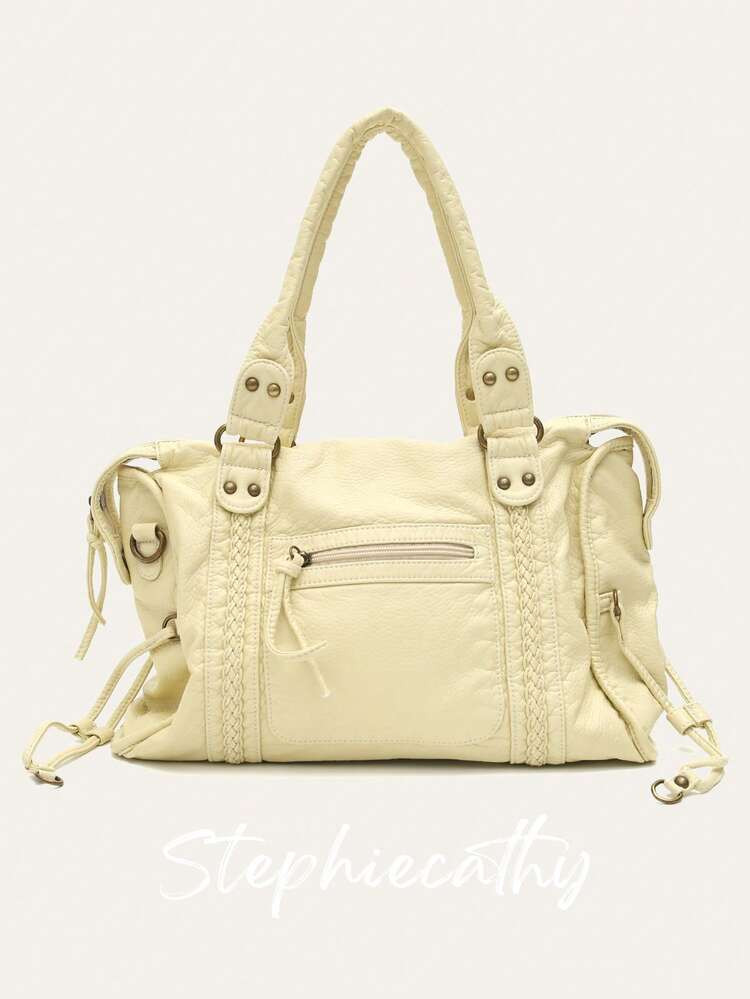 STEPHIECATHY Women's Fashion Casual Cool Street Style Soft Washed PU Faux Leather Handbag, Zipper... | SHEIN