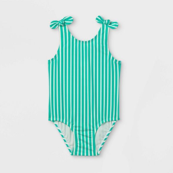 Toddler Girls' Striped Bow Shoulder One Piece Swimsuit - Cat & Jack™ Green | Target