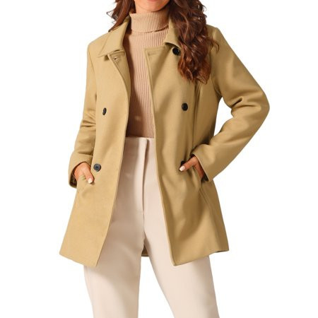 DARING DIVA Women s Long Sleeves Peacoat Double Breasted Button Outerwear Khaki M | Walmart (US)