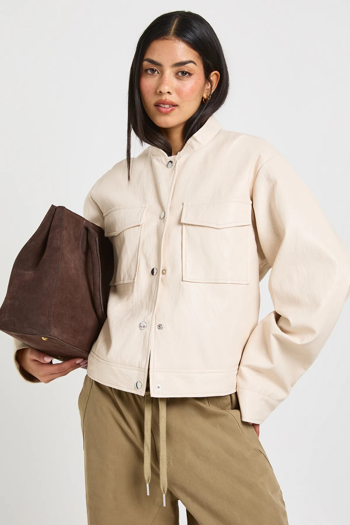 Faux Leather Button Up Jacket | boohoo (US & Canada)